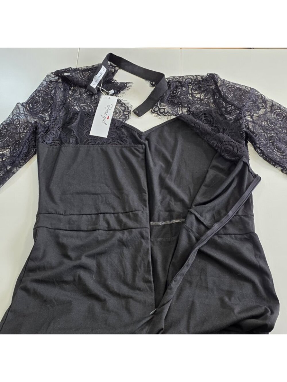 Rosegal Jumpsuit NWT Plus Size 2XL Black Eyelash Lace LS Wide Leg Evening Party - Picture 13 of 16